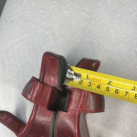 Vintage Cole Haan Sandals Size 7.5 Red Wood Platform Unique Slip On Leather Y2K - Picture 12 of 13